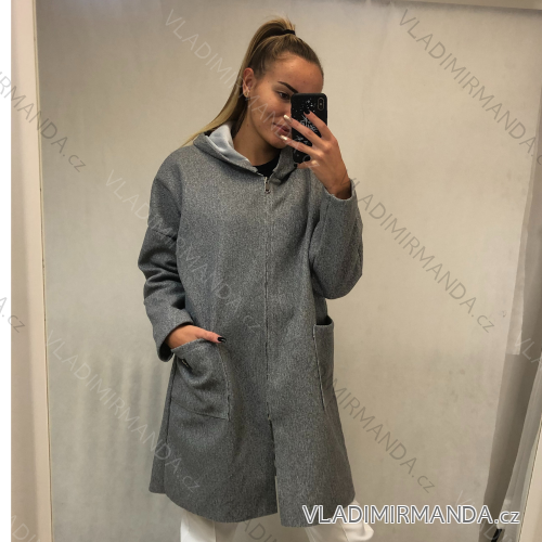Kabát s kapucí dlouhý rukáv dámský nadrozměr (L/3XL ONE SIZE) ITALSKÁ MÓDA IMD201709