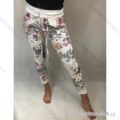 Tepláky slabé dámské květy (uni s / m) ITALSKÁ MÓDA IM521047/DR white S / M