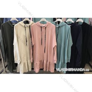 Šaty mikinové s kapucí dlouhý rukáv dámské (S/M ONE SIZE) ITALSKÁ MÓDA IMWM217326
