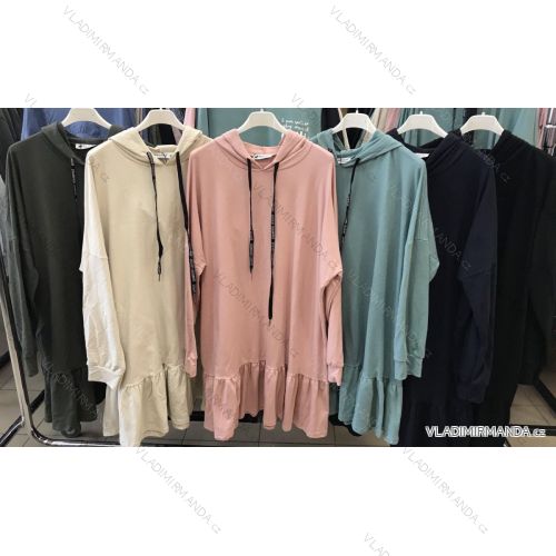 Šaty mikinové s kapucí dlouhý rukáv dámské (S/M ONE SIZE) ITALSKÁ MÓDA IMWM217326
