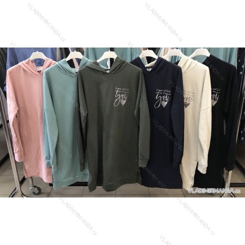Šaty mikinové s kapucí dlouhý rukáv dámské (S/M ONE SIZE) ITALSKÁ MÓDA IMWM217326