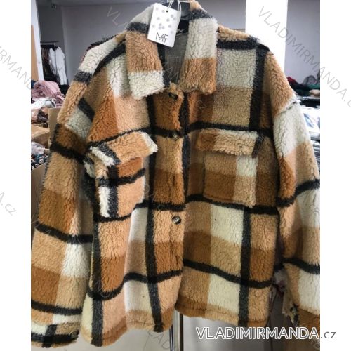 Kabát teddy dlouhý rukáv dámský (S/M ONE SIZE) ITALSKÁ MÓDA IMM21521112