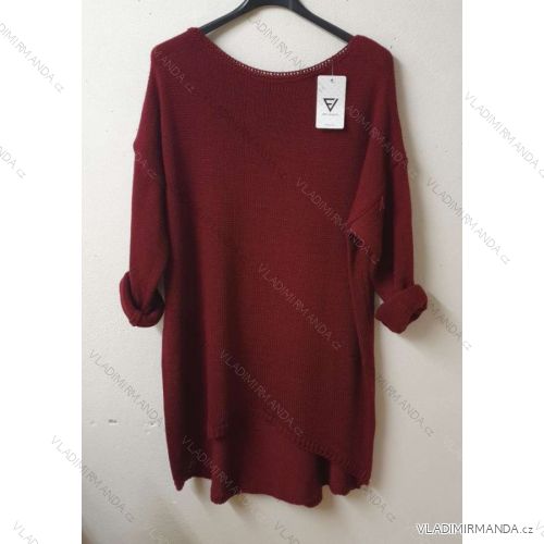 Women's Sweater Long Long Sleeve Knitted Dress (L / XL ONE SIZE) ITALIAN FASHION IM721314 Wine