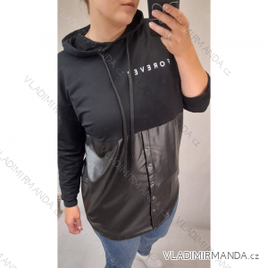 Women's oversize hooded long sleeve hooded leatherette (XL / 2XL ONE SIZE) ITALIAN FASHION IMW21047 / DR