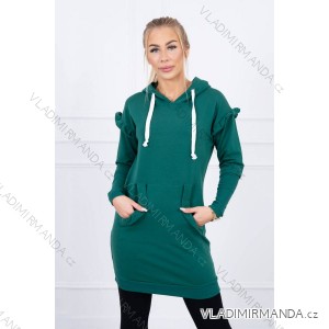 Green dress with decorative frills and hood
