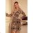 357-2 Chiffon dress with a neckline and a tie on the back - leopard print + roses
