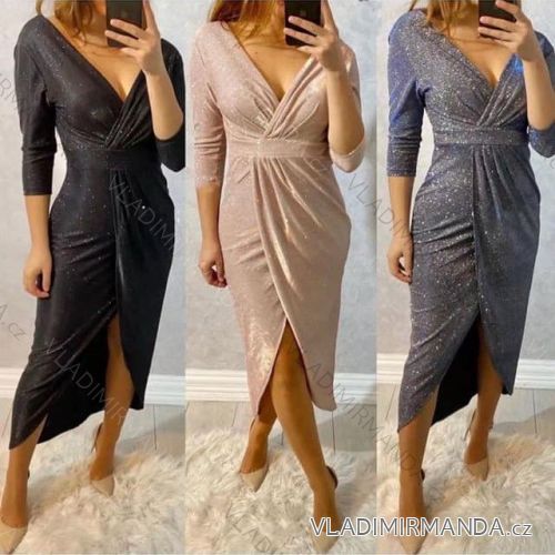 Šaty elegantní dlouhý rukáv dámské (S/M ONE SIZE) ITALSKÁ MÓDA IMM211535