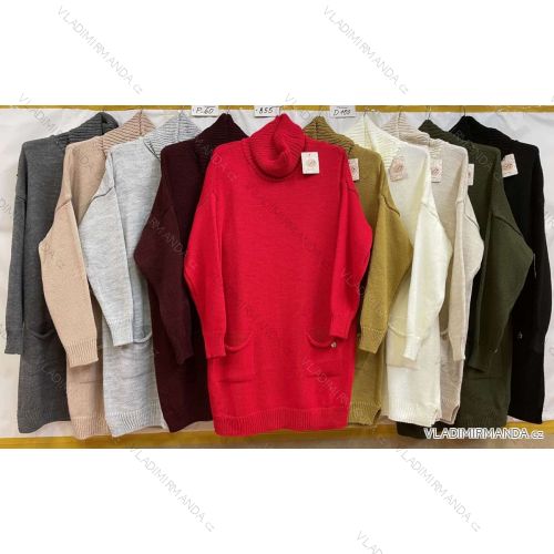 Knitted Dress Ala Sweater Long Sleeve Women's Plus Size (XL / 2XL ONE SIZE) ITALIAN FASHION IM4212262