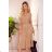 356-1 Wrap sweater dress with a binding - beige stripes