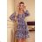 357-1 Chiffon dress with a neckline and a tie on the back - navy blue and beige boho pattern