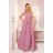 362-1 JUSTINE Long dress with a neckline and a tie - powder pink with glitter