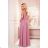 362-1 JUSTINE Long dress with a neckline and a tie - powder pink with glitter