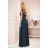 362-2 JUSTINE Long dress with a neckline and a tie - green