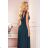 362-2 JUSTINE Long dress with a neckline and a tie - green