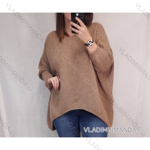 Women's long sleeve sweater (S -M -L ONE SIZE) Italian fashion IM821032 Brown 5XL/6XL