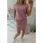 Viscose dress tied at the waist with short sleeves, dark pink