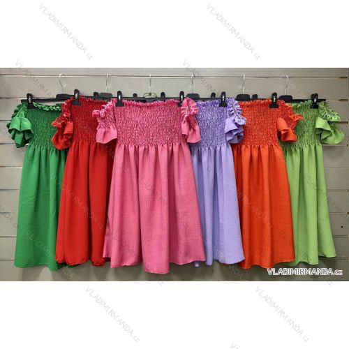 Šaty letní žabičkované  carmen dámské (S/M/L ONE SIZE) ITALSKÁ MÓDA IMWG221545