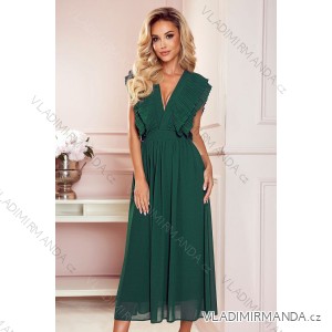 367-1 YANA Midi dress with pleated frills and a neckline - green