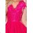 300-6 PATRICIA - dress with longer back with lace neckline - raspberry color