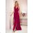 362-5 JUSTINE Long dress with a neckline and a tie - Burgundy color
