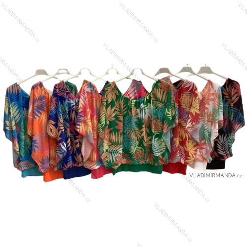 Tunika halenka šifonová květovaná krátký rukáv dámská nadrozměr (L/XL/2XL ONE SIZE) ITALSKÁ MÓDA IM422600