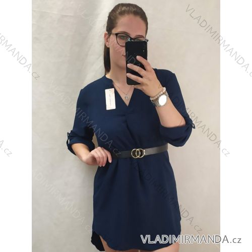 Tunika prodloužená košilová s páskem dlouhý rukáv dámská nadrozměr (L/XL/2XL/3XL ONE SIZE) ITALSKÁ MÓDA IMD212152