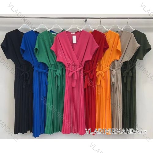 Women's summer dress with pleated skirt short sleeve (S / M ONE SIZE) ITALIAN FASHION IMWA222142