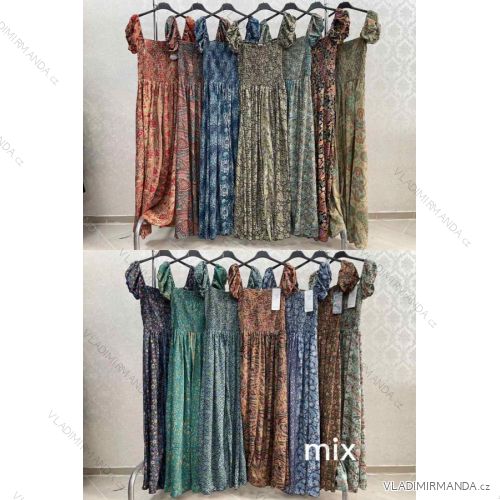 Summer Long Carmen Dress Women's Viscose (S / M ONE SIZE) ITALIAN FASHION IMWK222185