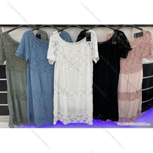 Lace Short Sleeve Dress Women's Oversized Viscose (XL / 2XL ONE SIZE) ITALIAN FASHION IMWD222203