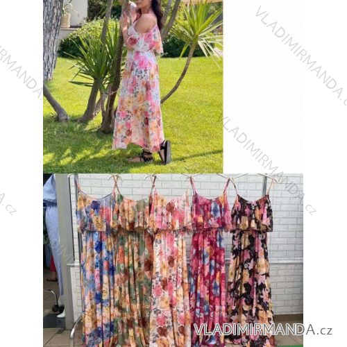 Šaty dlouhé letní na ramínka dámské (S/M ONE SIZE) ITALSKÁ MÓDA IMWOP22OP0310
