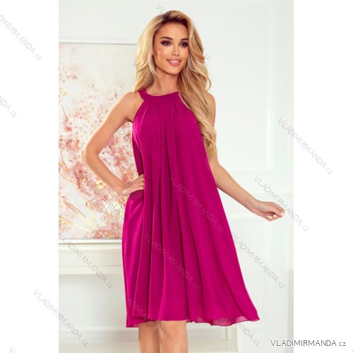 350-7 ALIZEE - chiffon dress with a binding - color fuchsia