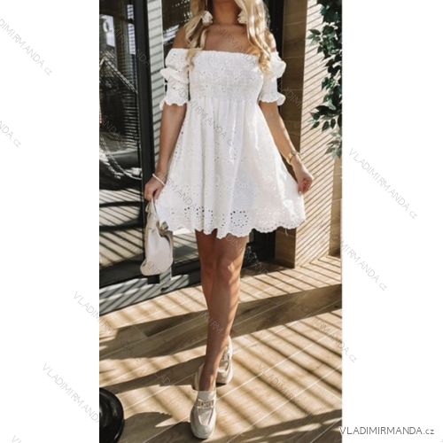 Summer cotton lace carmen women's dress (S / M ONE SIZE) ITALIAN FASHION IMWA222450