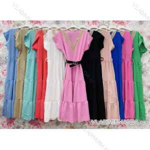 Women's Long Summer Dress with Short Sleeve Belt (S / M ONE SIZE) ITALIAN FASHION IMWG222477