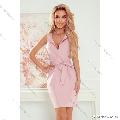 380-2 Dress with a golden zipper and a binding - dirty pink