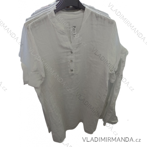 Linen Shirt Dress Short Sleeve Women's (S / M ONE SIZE) ITALIAN FASHION IM722110