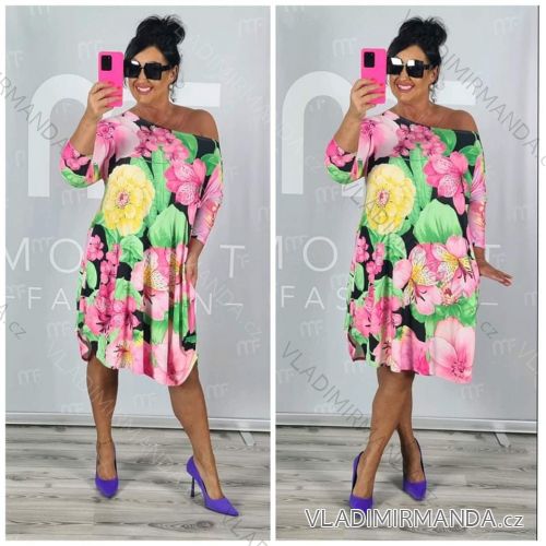 Šaty dlouhé letní krátký rukáv dámské nadrozměr (XL/2XL/3XL ONE SIZE) POLSKÁ MÓDA PMLT2214