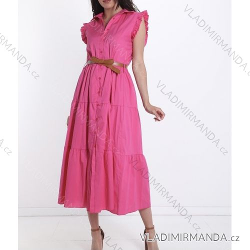 Women's Long Summer Dress With Belt Short Sleeve (S/M ONE SIZE) ITALIAN FASHION IMPDY22LS11896