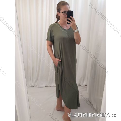 Šaty dlouhé maxi letní volnočasové krátký rukáv dámské (S/M ONE SIZE) ITALSKÁ MÓDA IMD22382
