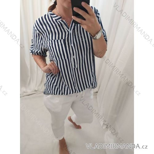 Linen Shirt Dress Short Sleeve Women's (S / M ONE SIZE) ITALIAN FASHION IM722110