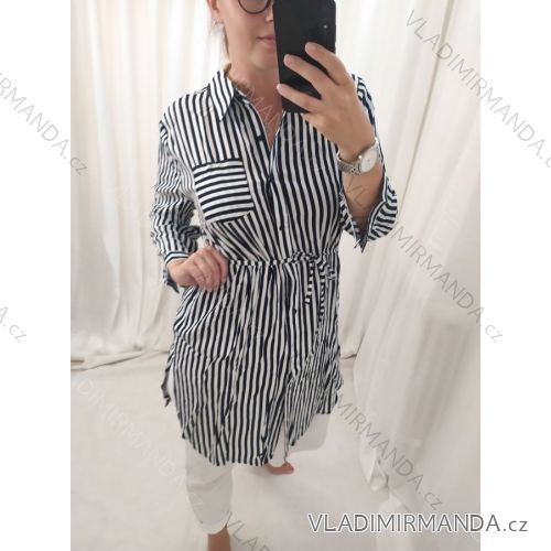 Linen Shirt Dress Short Sleeve Women's (S / M ONE SIZE) ITALIAN FASHION IM722110