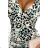 387-3 Fitted dress with an envelope neckline and long sleeves - green leopard print