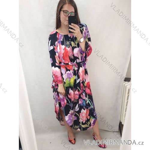 Šaty dlouhé 3/4 dlouhý rukáv dámské (2XL/3XL ONE SIZE) ITALSKÁ MÓDA IMLI21002 2XL/3XL flower