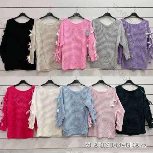 Women's Long Sleeve Knitted Bow Sweater (S/M ONE SIZE) ITALIAN FASHION IMWY22183