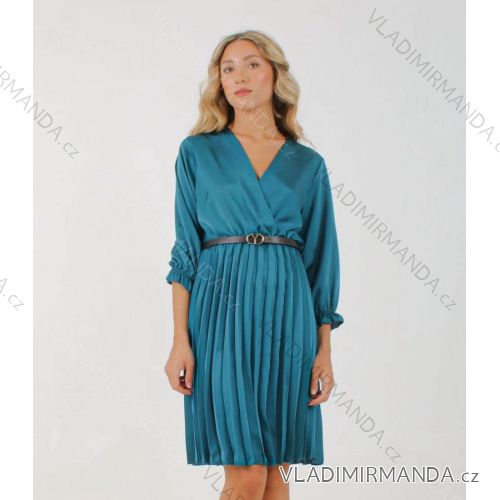 Women's Elegant Satin Belt Long Sleeve Dress (S/M.ONE SIZE) ITALIAN FASHION IMM22UN7102