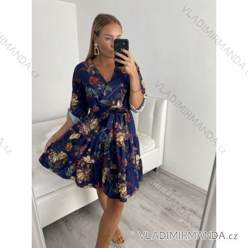 Šaty košilové dlouhý rukáv dámské (S/M/L ONE SIZE) ITALSKÁ MÓDA IM622105 Navy blue S/M