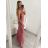 Šaty elegantní dlouhé bez rukávu dámské (S/M ONE SIZE) ITALSKá MóDA IMM22LS24047 starorůžová S/M