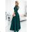 309-5 AMBER elegant lace long dress with a neckline - green