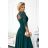 309-5 AMBER elegant lace long dress with a neckline - green