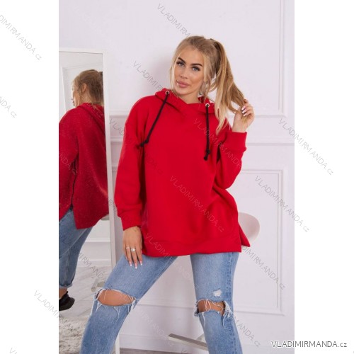 Red insulated sweatshirt with a zipper on the side