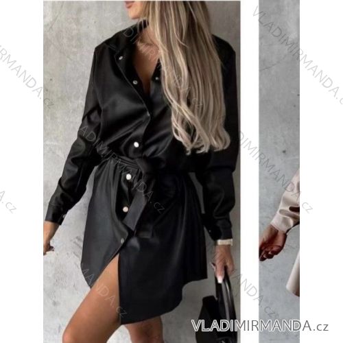 Women's Long Sleeve Leather Shirt Dress (S/M ONE SIZE) ITALIAN FASHION IMWB22281